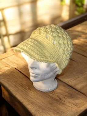 Handmade Yellow Crochet Visor Beanie - Women Accessories New